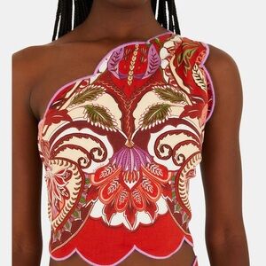 Farm Rio Odara Scalloped Floral One-Shoulder Top- Size Small